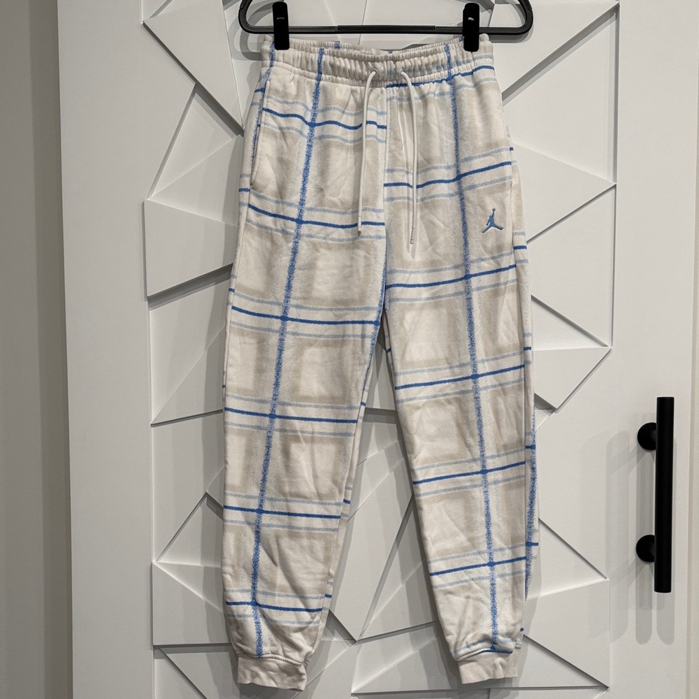 Jordan White & Light Blue Plaid Fleece Joggers